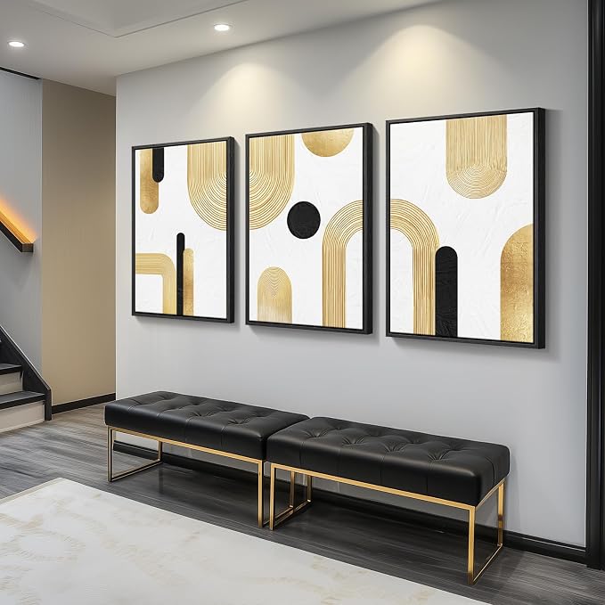 Large Framed Gold Abstract Geometric Wall Art - Image 2