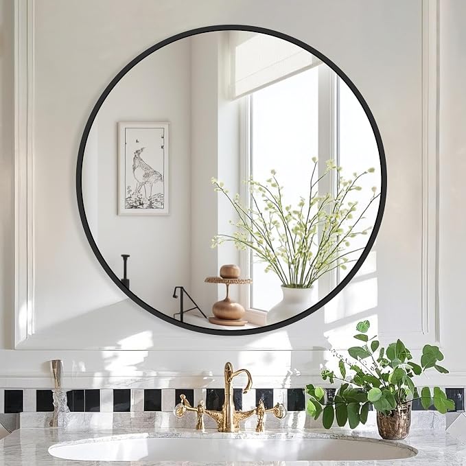 Black Round Mirror 22 Inch, Circle Wall Mirrors - Image 2