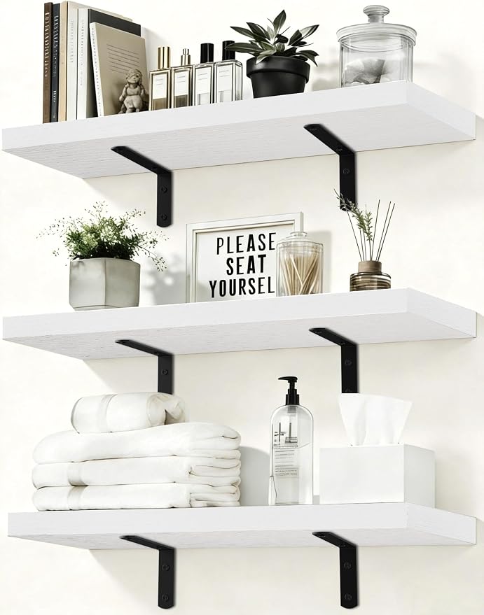 Easy Install Floating Shelves, 15.7 Inch Wall Mounted Wood Shelf, Hanging Shelf by Unknown