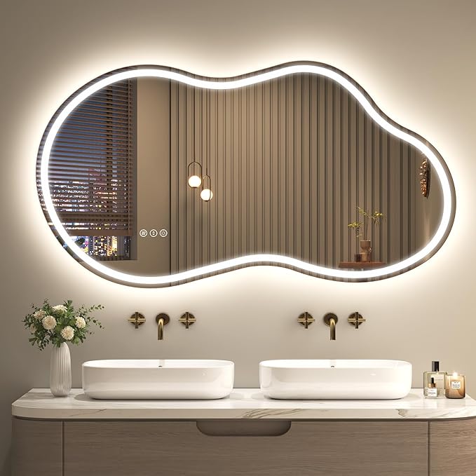 SMIROR Irregular Led Backlit Bathroom Mirror 48 x 26 inch, Asymmetrical Cloud by SMIROR