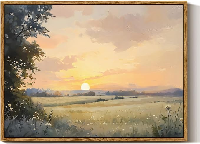 InSimSea Framed Canvas Wall Art, Vintage Wall Decor, Fall Landscape Watercolor by InSimSeaArt