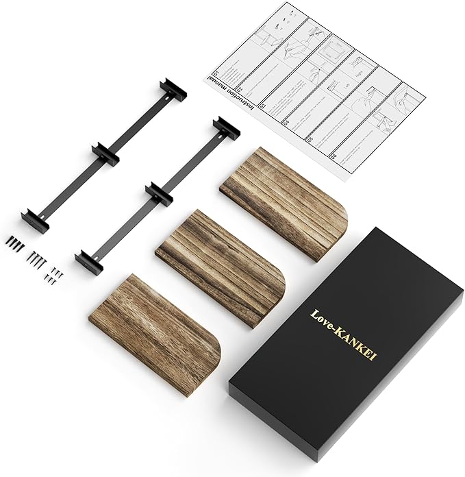Love-KANKEI Corner Shelf Wall Mount of 3 Tier Rustic Wood Floating Shelves - Image 8