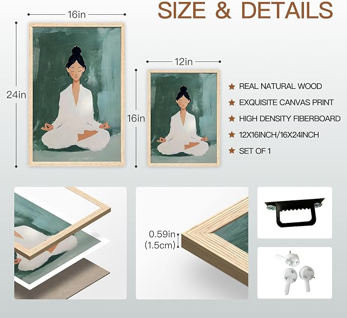GELDSTEI Wood Framed Zen Wall Art, Tranquil Meditation Wall Decor, Yoga Girl - Image 7