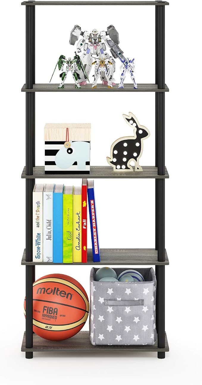 Furinno TURN-N-TUBE Storage Shelves, 5-Tier Book Shelf, Corner Shelf, Toolless - Image 4