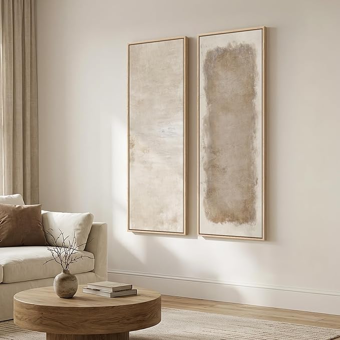 Long Narrow Framed Neutral Abstract Vertical Wall Art, 2 Piece Modern Canvas - Image 2
