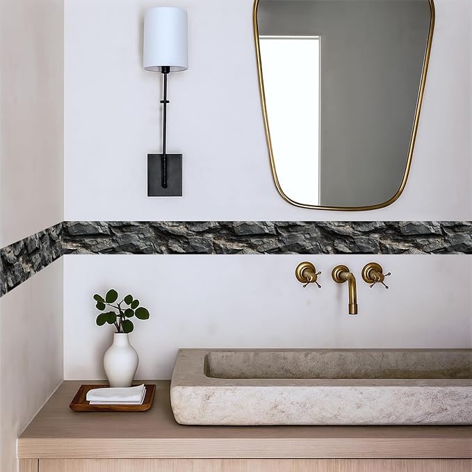 Stone Wallpaper Border 196x4 Inch Peel and Stick Wall Border Dark Slate Rock - Image 3