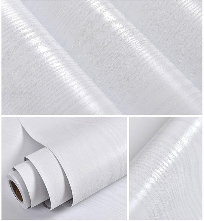 Abyssaly White Wallpaper 24 in X 196 in White Wood Self Adhesive Paper by Abyssaly