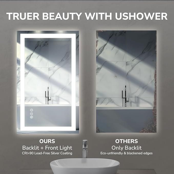 USHOWER LED Bathroom Mirror 24x32 Inch Tempered Glass - Image 5