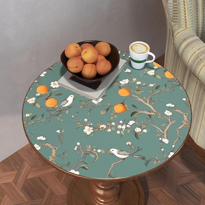 Green Floral Wallpaper Peel and Stick, Birds Contact Paper Orange Fruits - Image 5