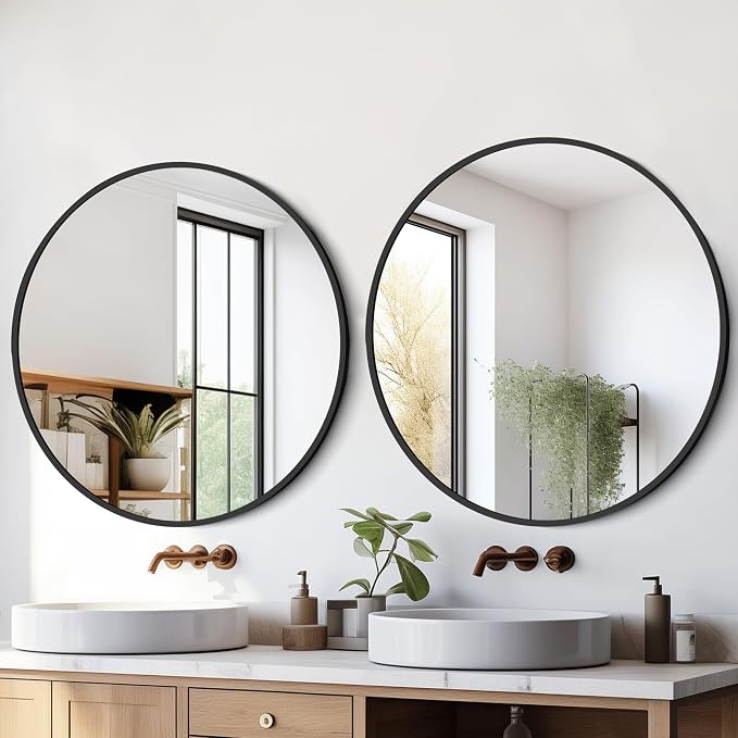 Black Round Mirror 22 Inch, Circle Wall Mirrors - Image 7