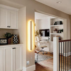 Modern Plug in Long Wall Sconce, 31.4 inch Faux Wood Texture Finish LED Wall - Image 2