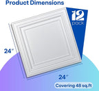 Art3d 12-Pack PVC Drop Ceiling Tiles, 2ft x 2ft, Bright White Finish - Image 2