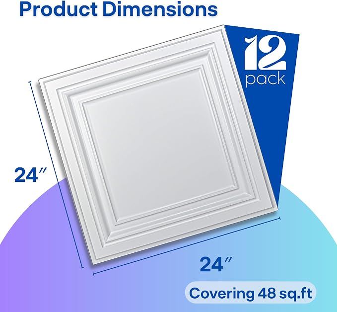 Art3d 12-Pack PVC Drop Ceiling Tiles, 2ft x 2ft, Bright White Finish - Image 2