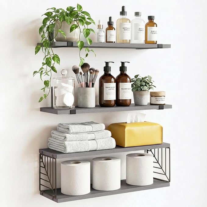 Fixwal 3+1 Tier Bathroom Floating Shelves Over Toilet, 15.8in Farmhouse Rustic by Fixwal