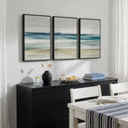 Framed Abstract Coastal Wall Art Bedroom, 3 Piece Blue Beach Landscape Canvas - Image 2