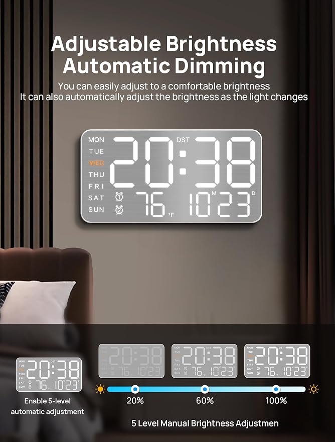 MASHI 8.4''Large Digital Wall Clock, Led Alarm Clock - Image 4