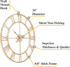 CLXEAST Champagne Gold Metal Wall Clock, Large Roman Numeral 24 Inch Wall Clocks - Image 2