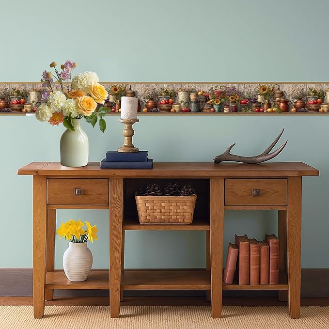 Harvest Jar Wall Border 196x4 Inch Peel and Stick Rustic Fall Pumpkin Sunflower - Image 6