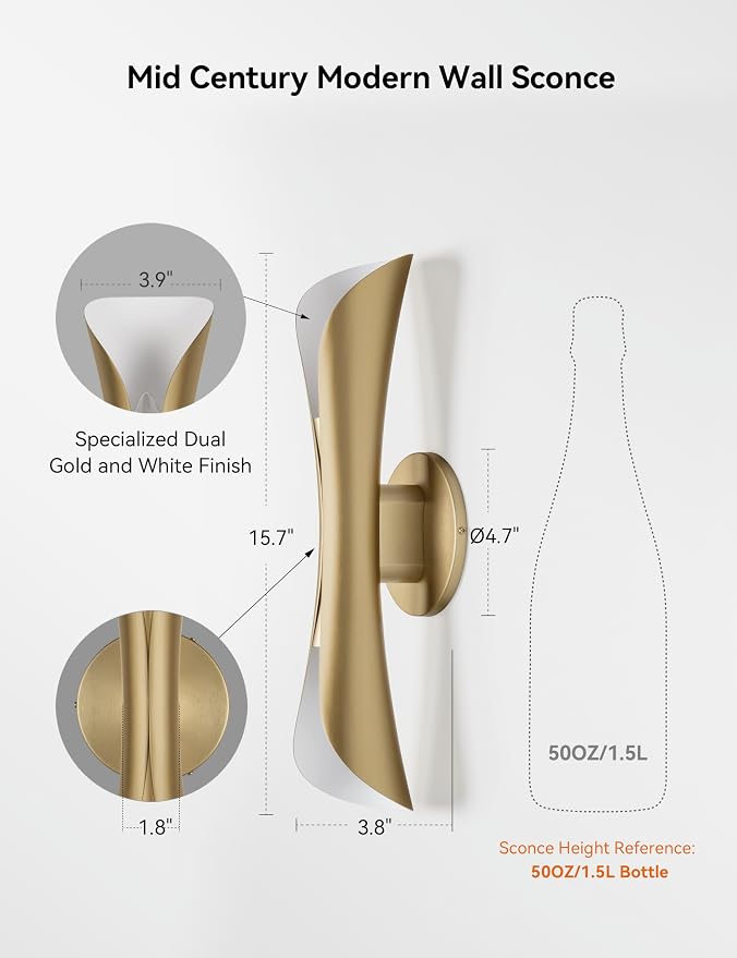 Tubicen Wall Sconces Gold Movie Theater Sconces Wall Lighting Up and Down 15.7" - Image 7