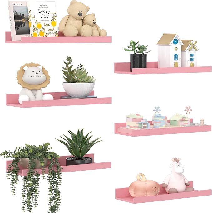 upsimples Pink Shelves for Wall, Living Room, Game Room, 6 Pack Wall Mounted by upsimples