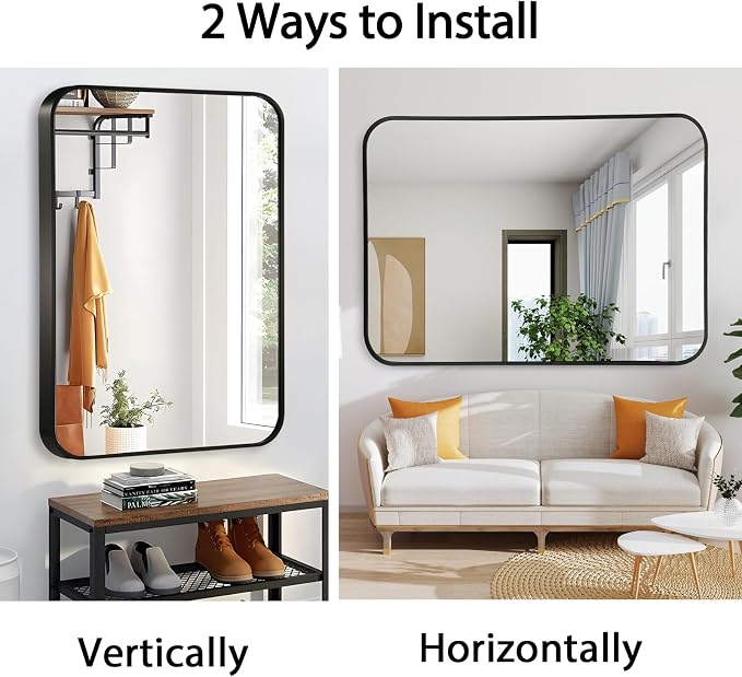 24x36 Inch Black Wall Mirror for Bathroom, Brushed Metal Framed Mirror - Image 7