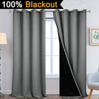 Yakamok Gray 100% Blackout Curtains Energy Saving Thermal Insulated 2 Thick - Image 2