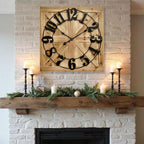 EMAX HOME Large Farmhouse Wall Clock – 24 Inch Brown Square Rustic Wooden Clock by EMAXHOME