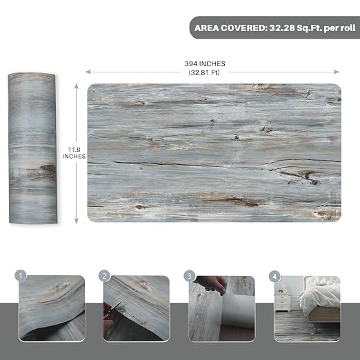 Wood Grain Peel and Stick Floor Tiles – 11.8” Width, Full Roll Length of 394" – - Image 2
