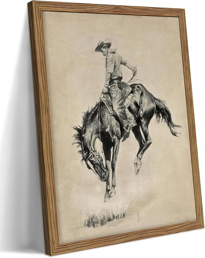 Western Cowboy Wall Art, Vintage Farmhouse Canvas Wall Decor Painting, Retro by Unknown