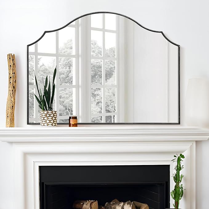 Besdomus Black Scalloped Wall Mirror: 40"x29" Large Modern Wooden Arched - Image 6