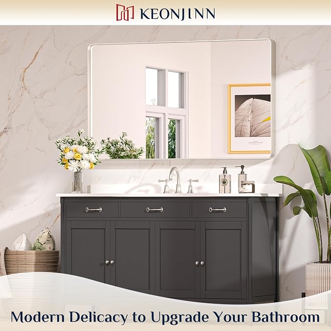Keonjinn 48 x 30 Brushed Nickel Bathroom Mirrors - Image 2