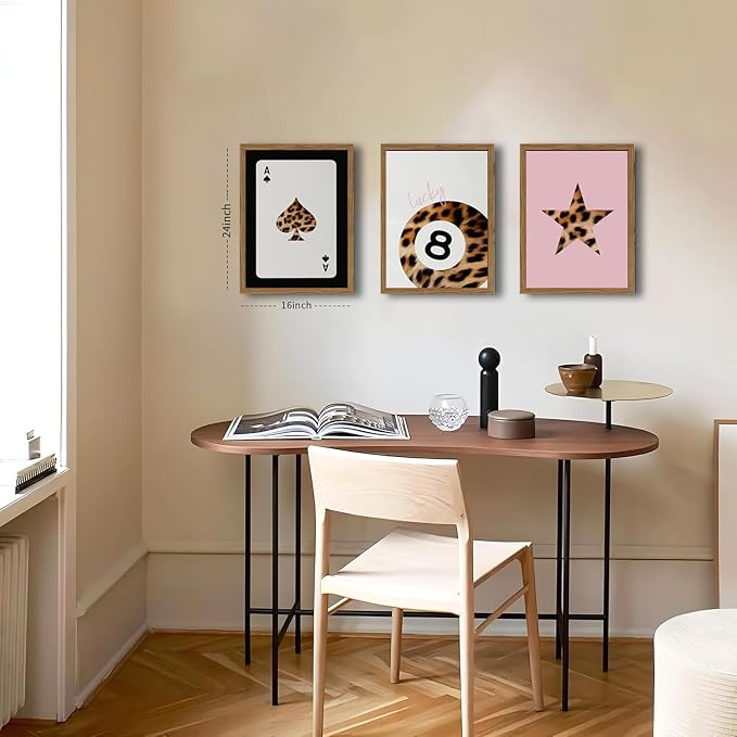 Pink and Black Leopard Wall Art, Lucky Girl 8 Ball Wall Decor Set of 3 Cheetah - Image 2