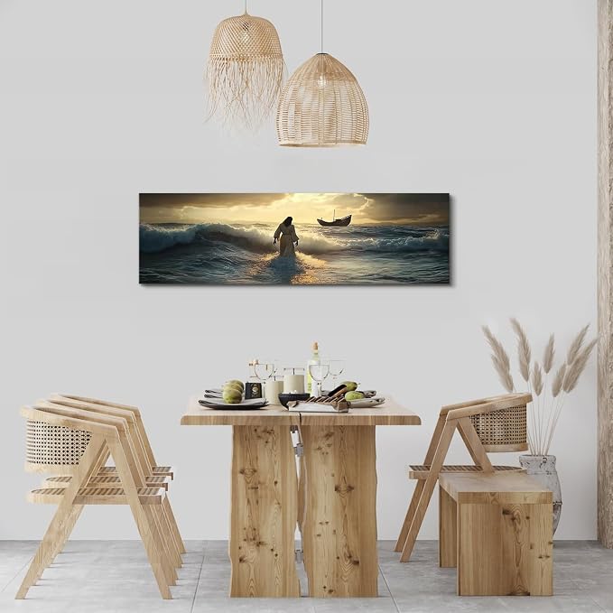 Jesus Walking on Water Wall Art Christian Picture Wall Decor - Image 2