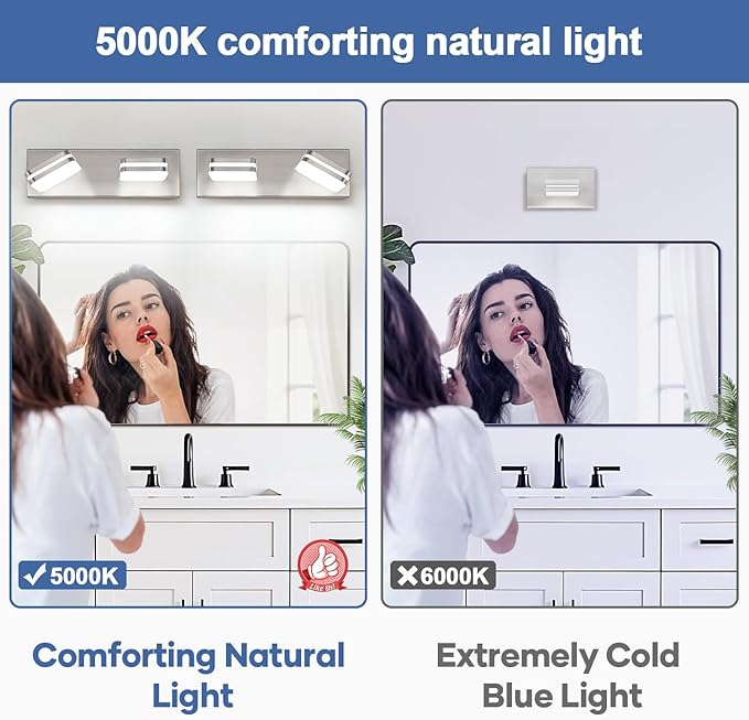 360° Rotate 2-Light LED Bathroom Vanity Light Fixtures, 900LM Acrylic Brushed - Image 3
