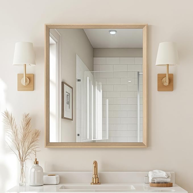 Oak Wood Effect Framed Wall Mirror, 30x36 Rectangle Mirror, Anti-desilvering by Ultrue