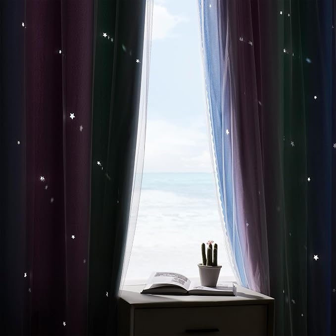 XiDi Curtains for Bedroom Decor, Rainbow Green PurpleBlue34/96/1 - Image 5