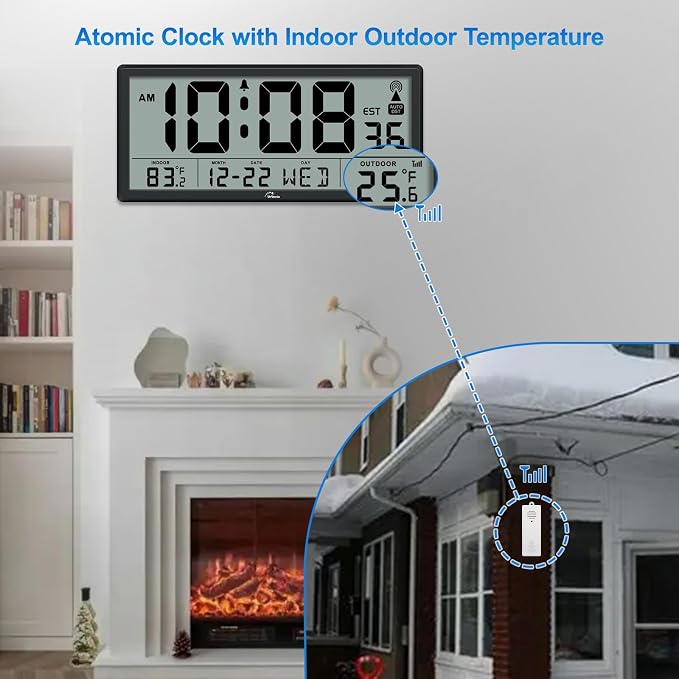 WallarGe Atomic Clock with Indoor Outdoor Temperature - Image 3