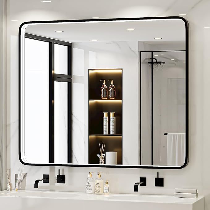 43X36 Inch Black LED Bathroom Mirror by FTOTI