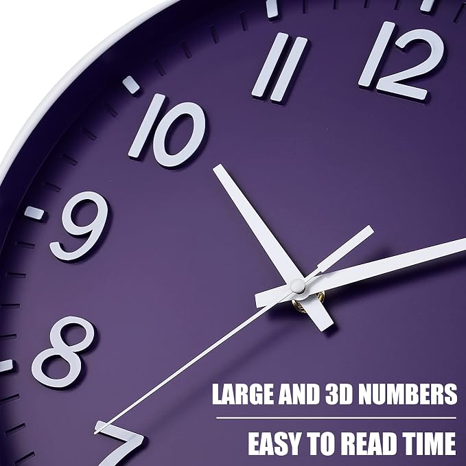 HZDHCLH Purple Wall Clocks Battery Operated, 12 inch Silent Non Ticking Modern - Image 6