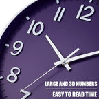 HZDHCLH Purple Wall Clocks Battery Operated, 12 inch Silent Non Ticking Modern - Image 6