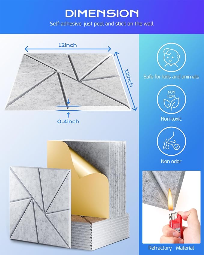 12 Pack Acoustic Panels, Sound Proof Foam Panels - Image 3