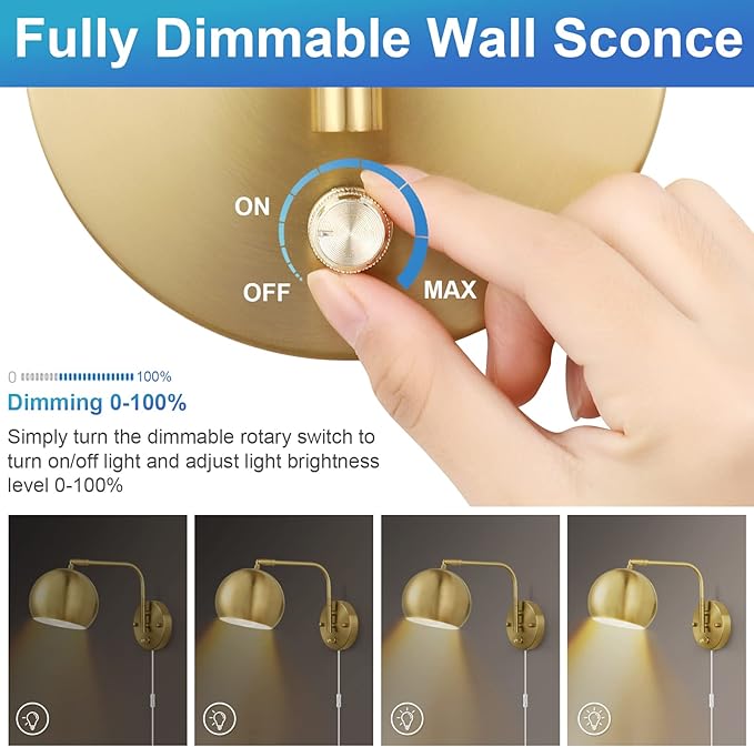 VATONI Wall Sconces Plug in, Dimmable Wall Sconce Swing Arm Wall Lights - Image 2