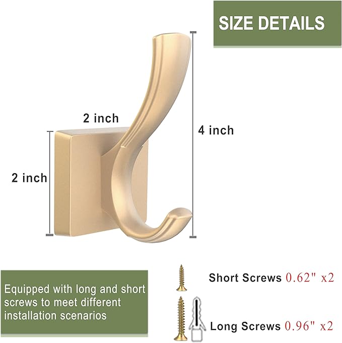 TOFIIGREM Gold Hooks for Wall Double Hooks, Heavy Duty Thick Bathroom Coat - Image 3