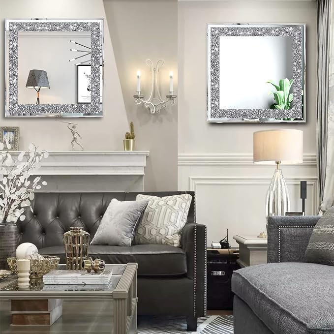 2 Piece Wall Mirrors, Crush Diamond Mirrors Decor - Image 5