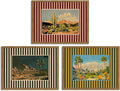 Framed Vintage Western Landscape Wall Art Set of 3, Striped Postcards Southwest by Unknown
