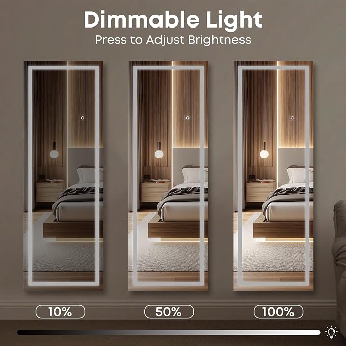 Kosmonia 65x22 Frameless Full Length Mirror, Dimmable 3 Color LED Light - Image 5