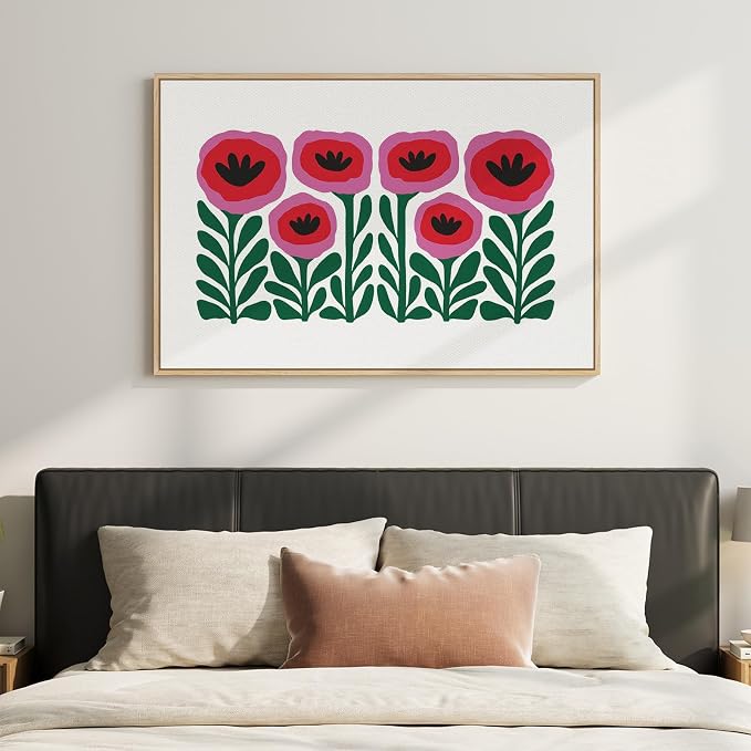 Framed Floral Wall Art for Bedroom, Large Pink Flower Canvas Artwork for Living - Image 7