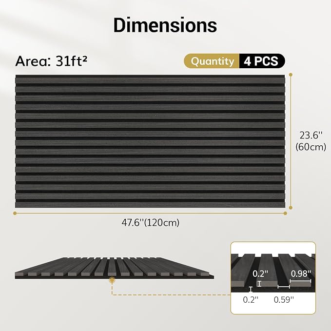 TONOR Wood Wall Panels for Interior Wall Decor, 4 Pack 47.2" x 23.6" Wood Slat - Image 3