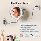 9" Wall Mounted Lighted Makeup Mirror, 4000mAh Rechargeable Double Sided 1X/10X - Image 4