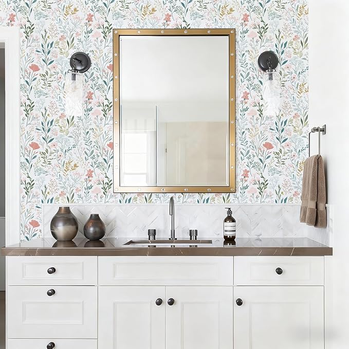 Froluya Floral Peel and Stick Wallpaper Boho Floral Contact Paper 16.9" x - Image 7